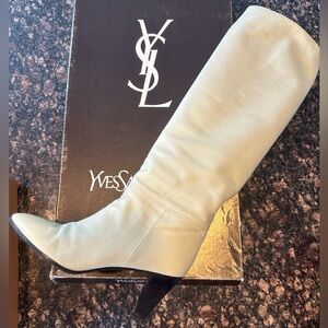 Authentic YSL White Leather Tall Boots